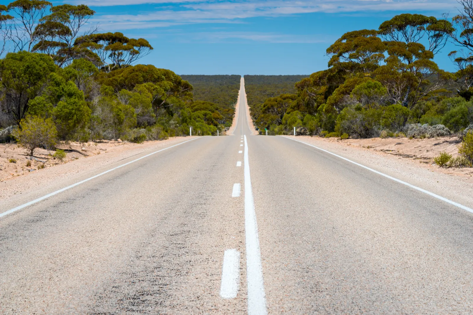 Long straight country road through Australian bushland